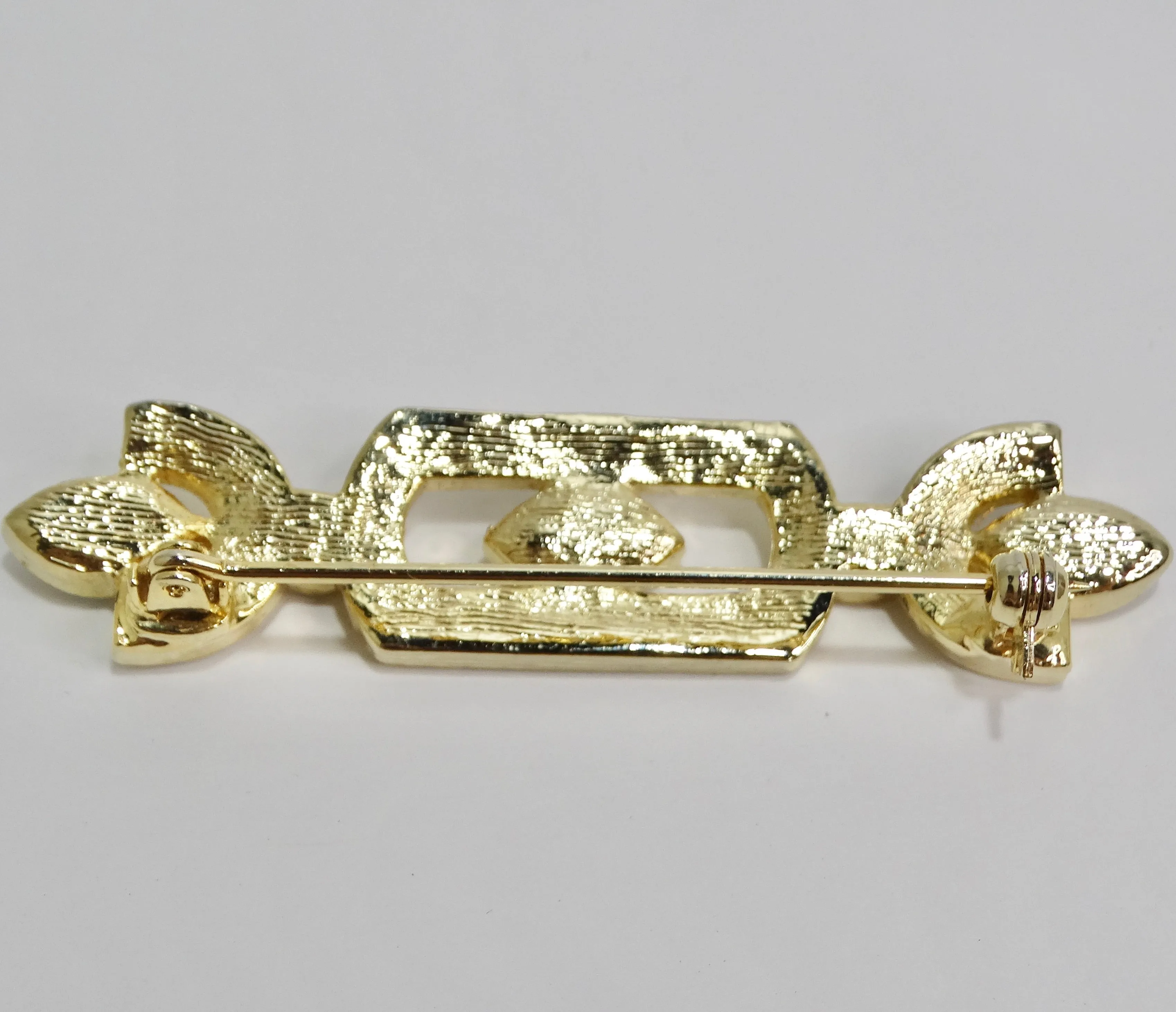 1980s 18K Gold Plated Synthetic Emerald Brooch