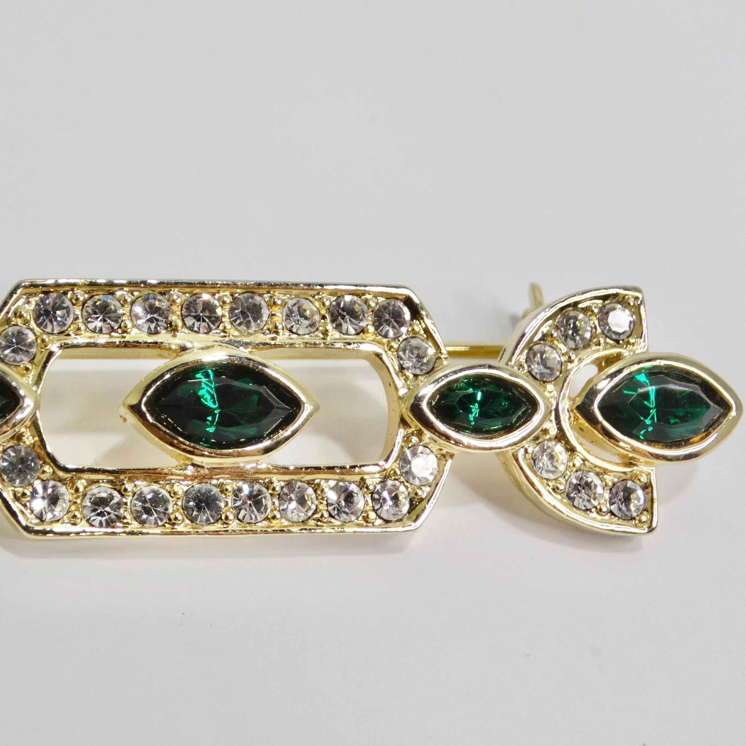1980s 18K Gold Plated Synthetic Emerald Brooch