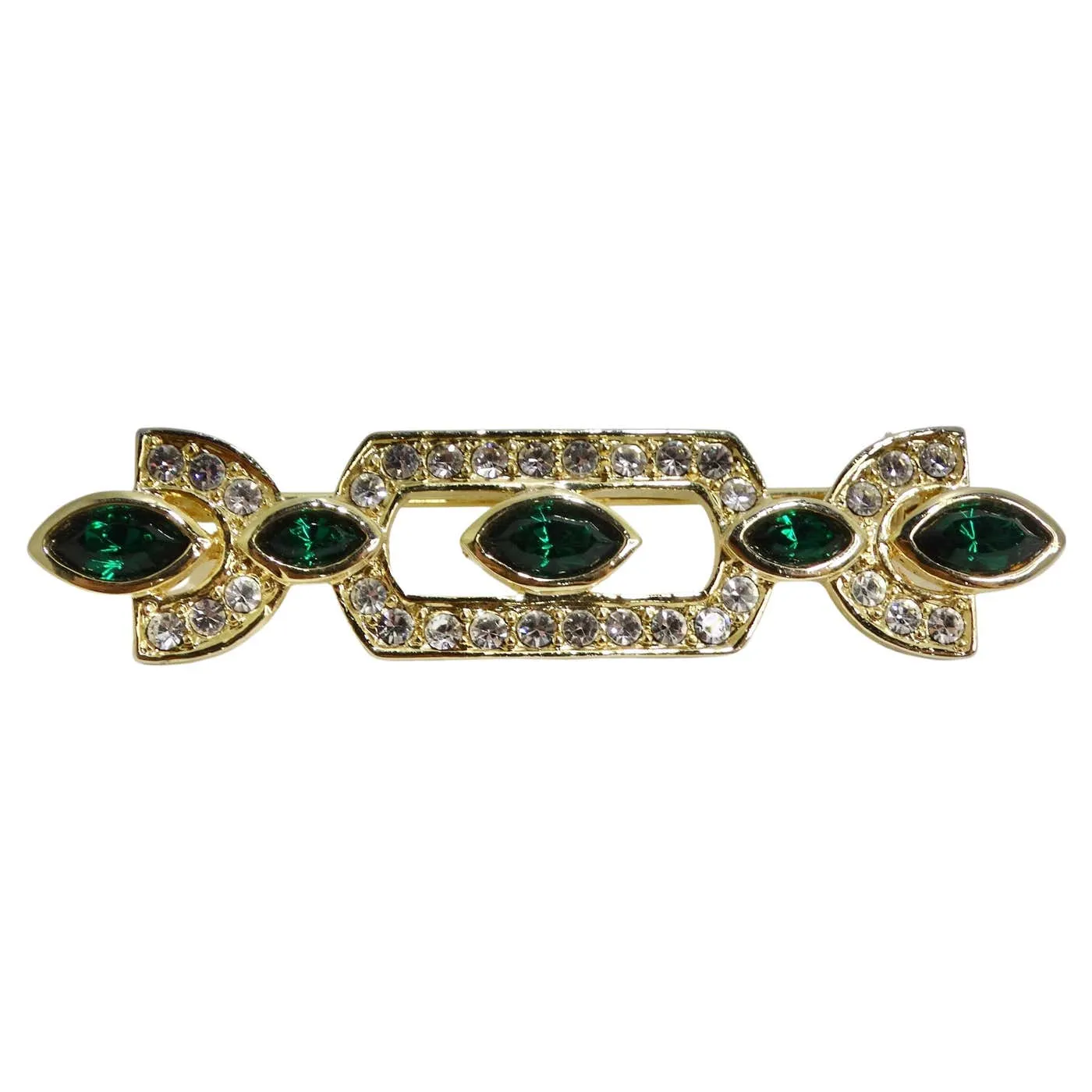 1980s 18K Gold Plated Synthetic Emerald Brooch