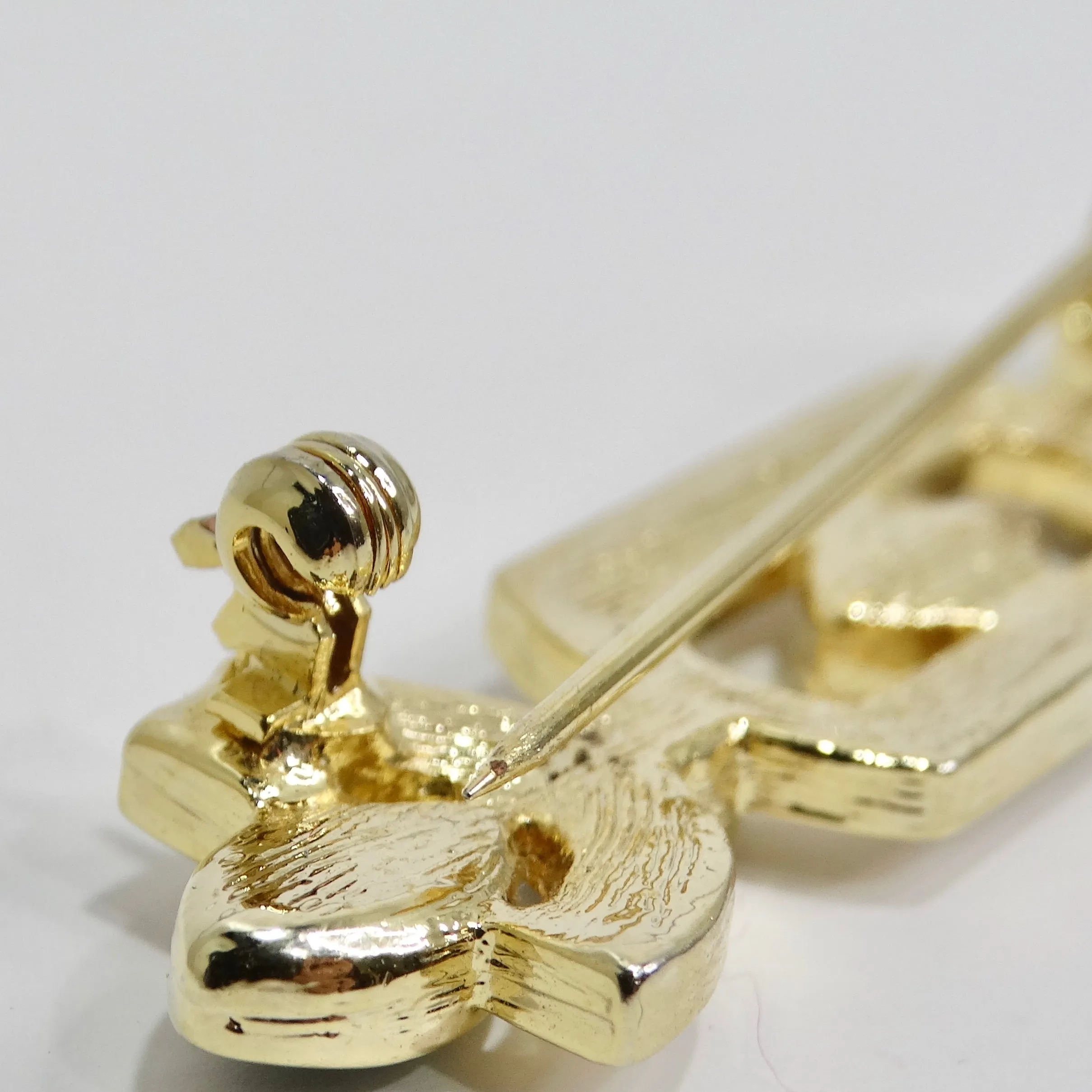 1980s 18K Gold Plated Synthetic Emerald Brooch