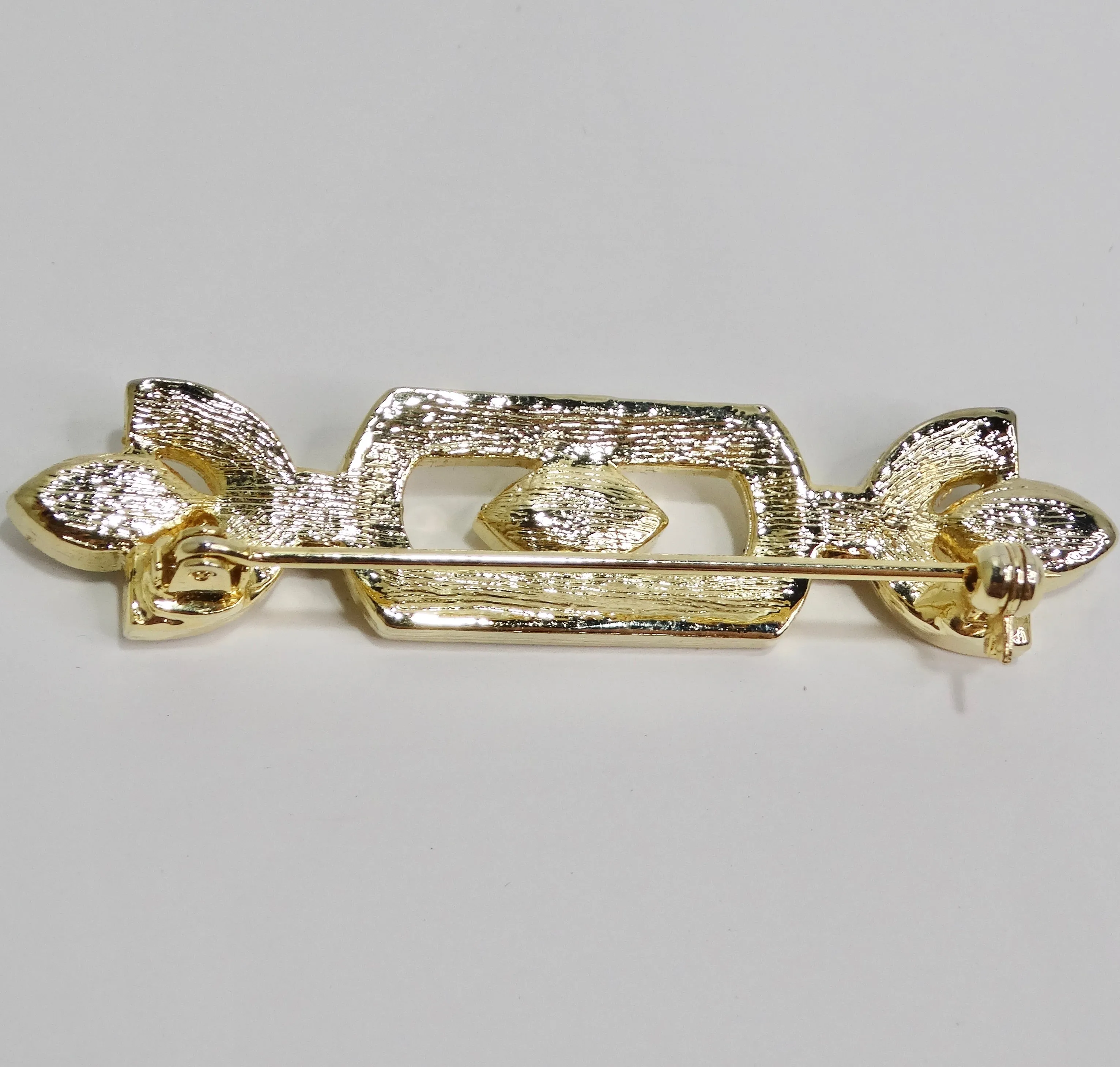 1980s 18K Gold Plated Synthetic Emerald Brooch