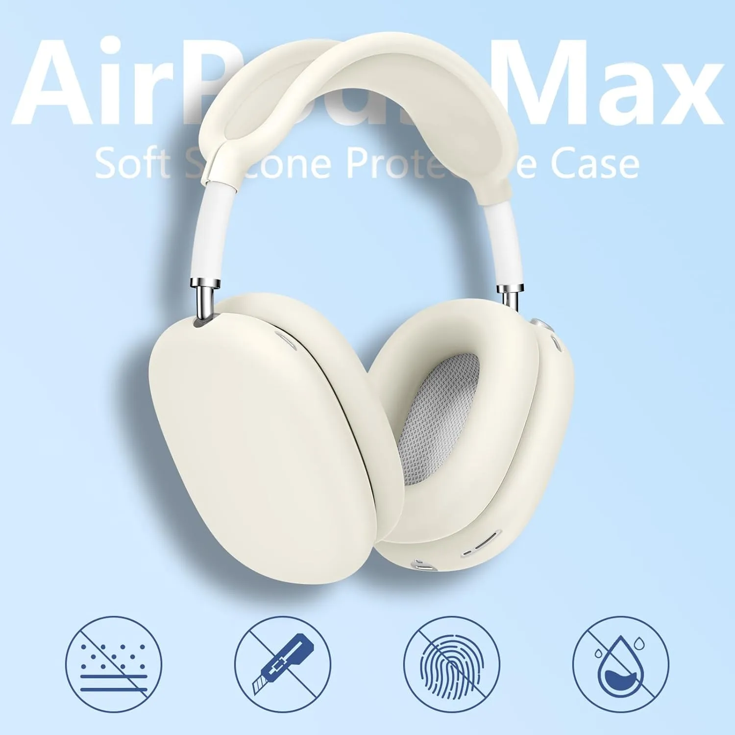 [4 in 1] Case for Airpods Max Headphones, Ear Pad Case Covers/Ear Cups Covers/Headband Cover for AirPods Max (2024/2020)(USB-C/Lightning), Accessories Silicone Cover for Apple Airpod Max, (Stone)