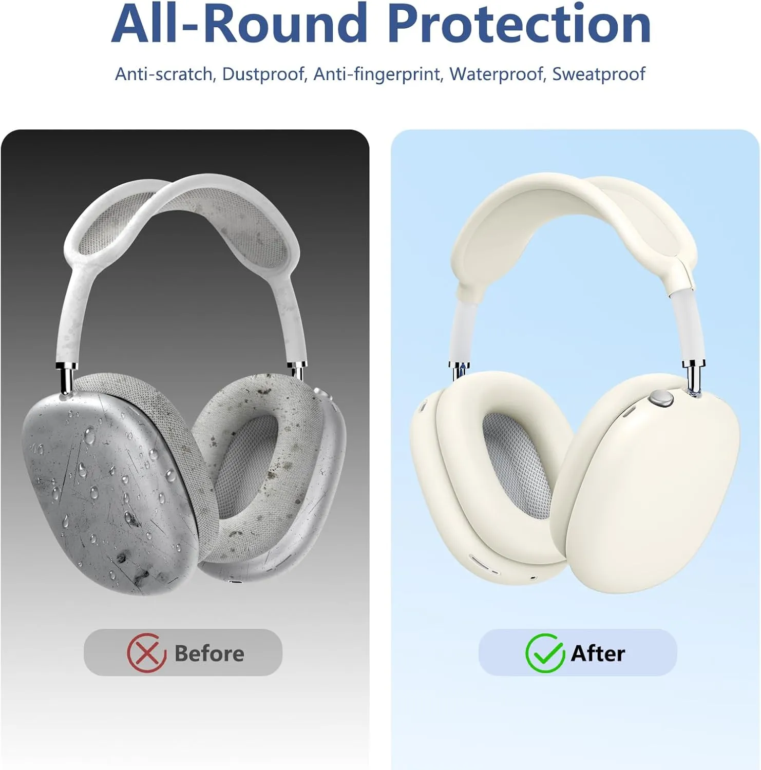 [4 in 1] Case for Airpods Max Headphones, Ear Pad Case Covers/Ear Cups Covers/Headband Cover for AirPods Max (2024/2020)(USB-C/Lightning), Accessories Silicone Cover for Apple Airpod Max, (Stone)