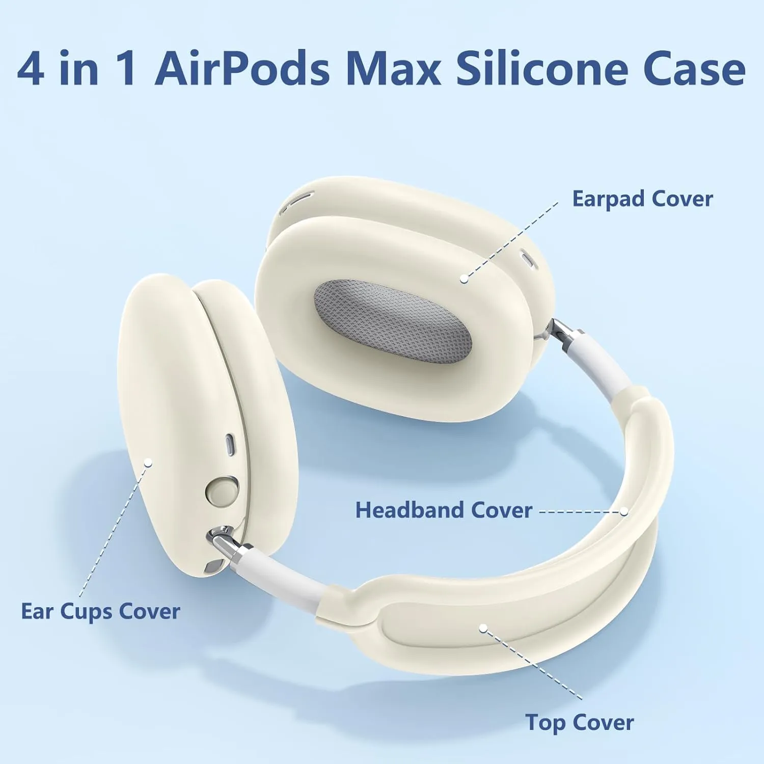 [4 in 1] Case for Airpods Max Headphones, Ear Pad Case Covers/Ear Cups Covers/Headband Cover for AirPods Max (2024/2020)(USB-C/Lightning), Accessories Silicone Cover for Apple Airpod Max, (Stone)