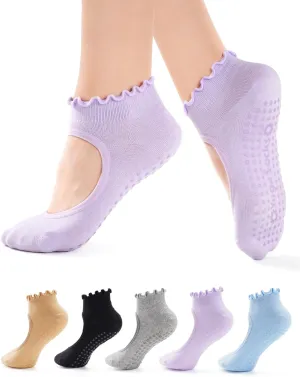 5 Pairs Pilates Socks for Women Non Slip Grip Yoga Socks Ankle Grippy Socks Woman for Barre, Hospital, Barefoot