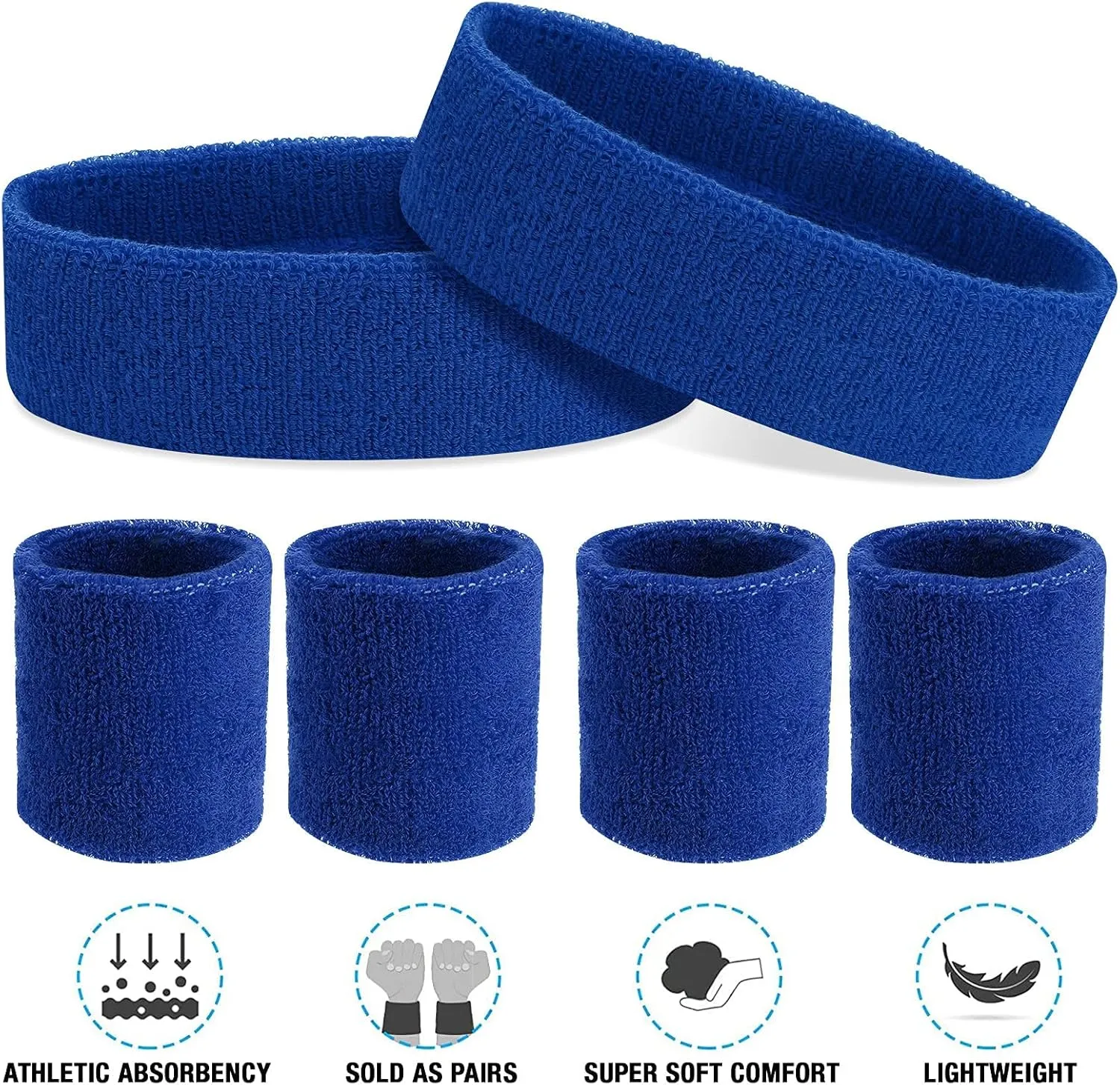 6pcs Headband Wristband Set, Including 2pcs Sports Headband and 4pcs Wristband Sports Band Colorful Striped Sweatband for Men and Women Basketball Soccer Yoga Badminton Tennis Volleyball Golf