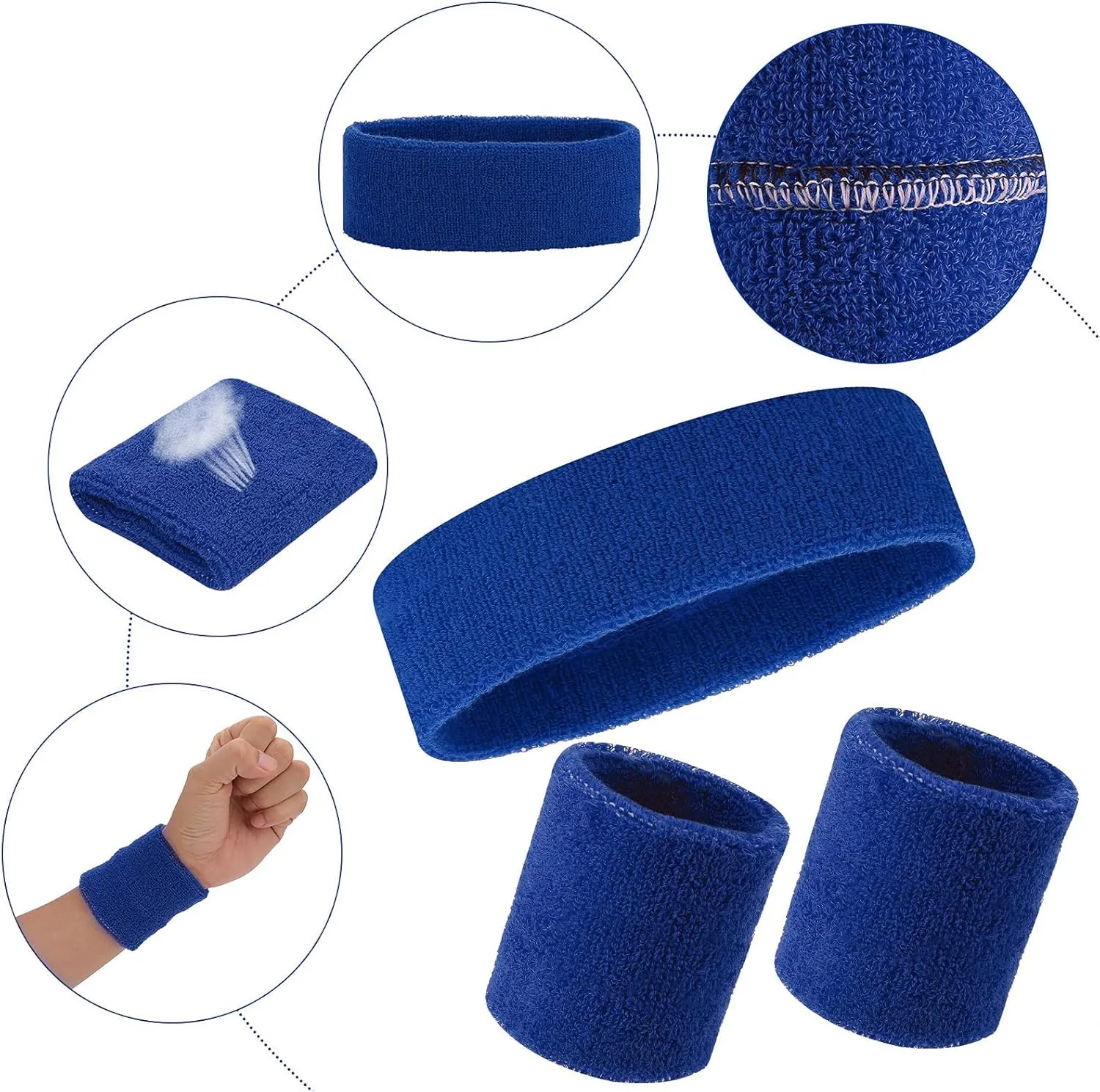 6pcs Headband Wristband Set, Including 2pcs Sports Headband and 4pcs Wristband Sports Band Colorful Striped Sweatband for Men and Women Basketball Soccer Yoga Badminton Tennis Volleyball Golf