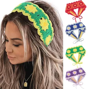 Acenail Crochet Hair Bandanas Women Floral Bandana Headbands Hippie Hair Scarfs Knitted Tie Back Head Kerchief Hairband Wide Elastic Knit Headwrap Boho Hair Accessories for Women Girls (Floral)