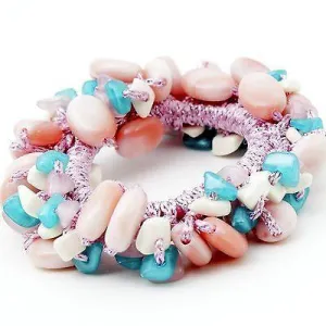 Acrylic stone  Faux Turquoise Glittering Metallic Thread Elastic Ponytail Holder