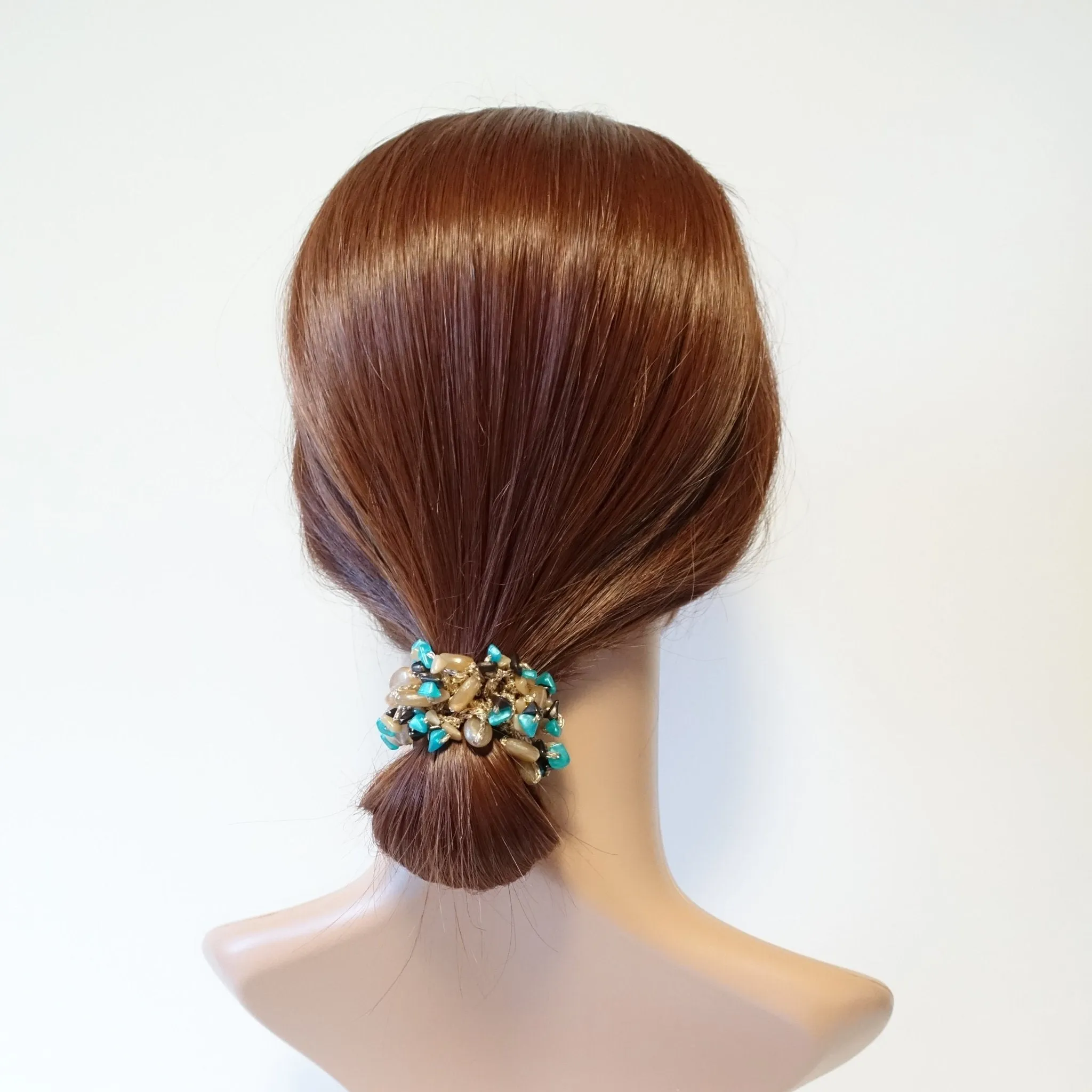 Acrylic stone  Faux Turquoise Glittering Metallic Thread Elastic Ponytail Holder