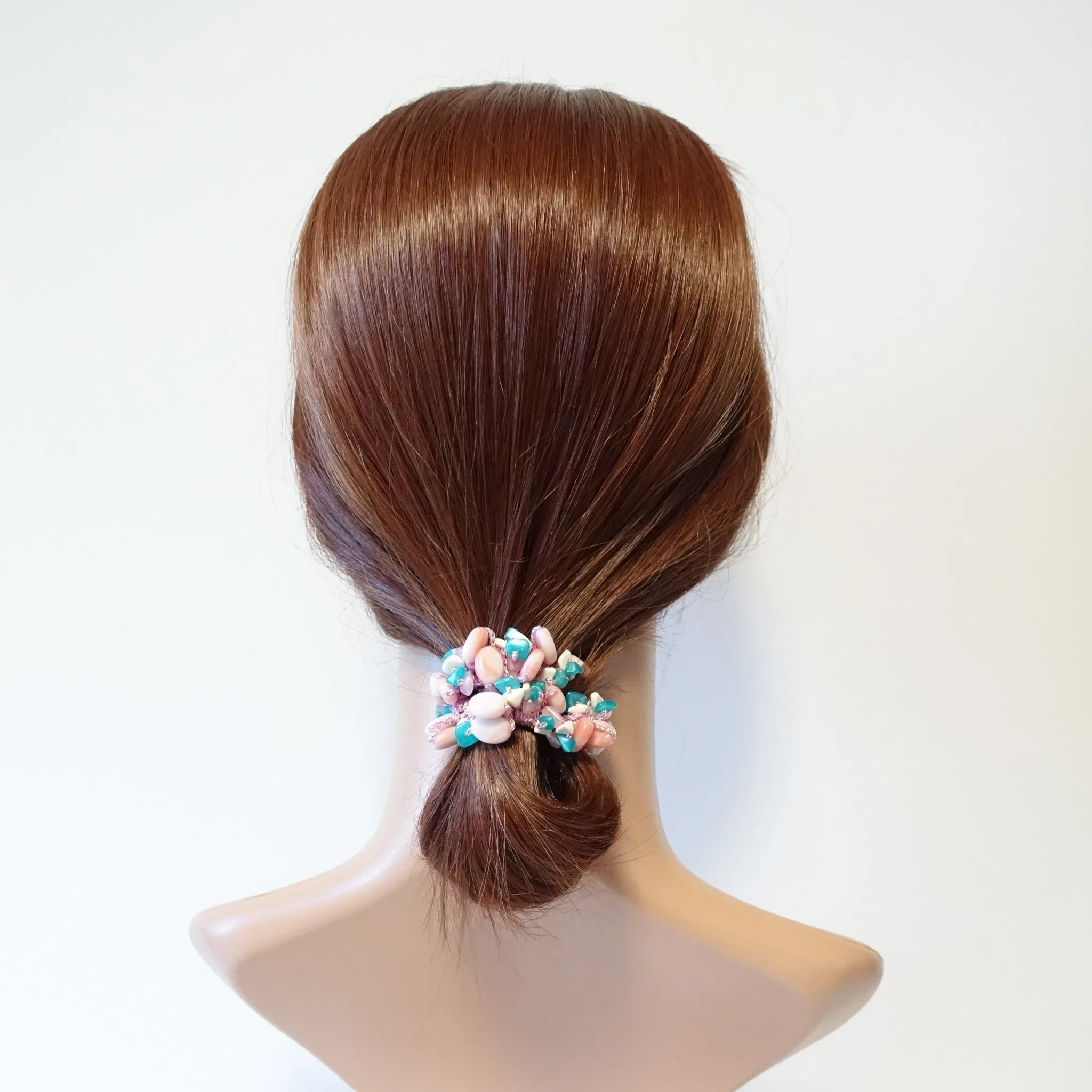 Acrylic stone  Faux Turquoise Glittering Metallic Thread Elastic Ponytail Holder