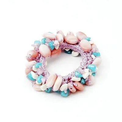 Acrylic stone  Faux Turquoise Glittering Metallic Thread Elastic Ponytail Holder