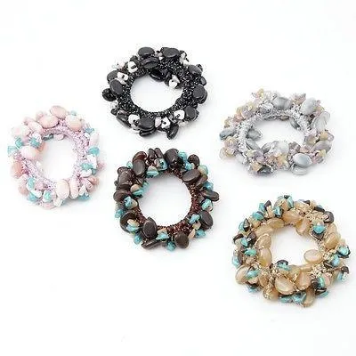 Acrylic stone  Faux Turquoise Glittering Metallic Thread Elastic Ponytail Holder