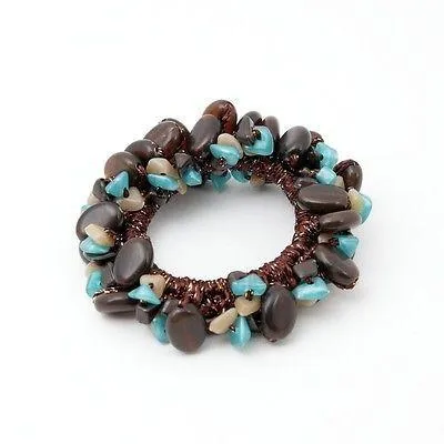 Acrylic stone  Faux Turquoise Glittering Metallic Thread Elastic Ponytail Holder