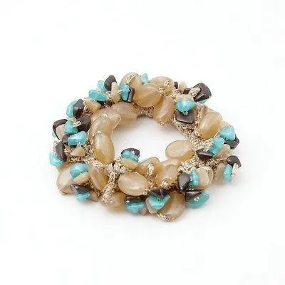 Acrylic stone  Faux Turquoise Glittering Metallic Thread Elastic Ponytail Holder