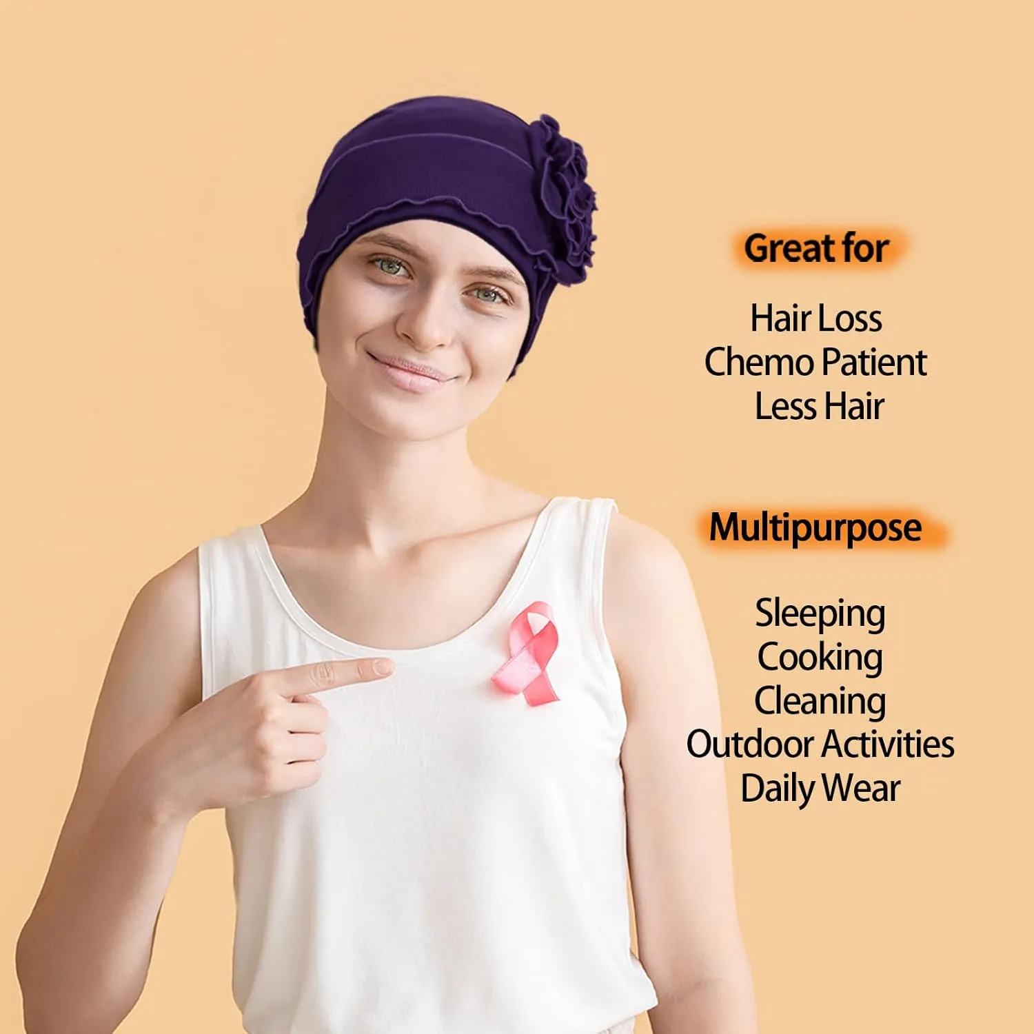 AIPESL 4 Pieces Cotton Chemo Turban Headwear, Soft Cancer Headwear Elastic Cancer Cap for Women with Hair Loss