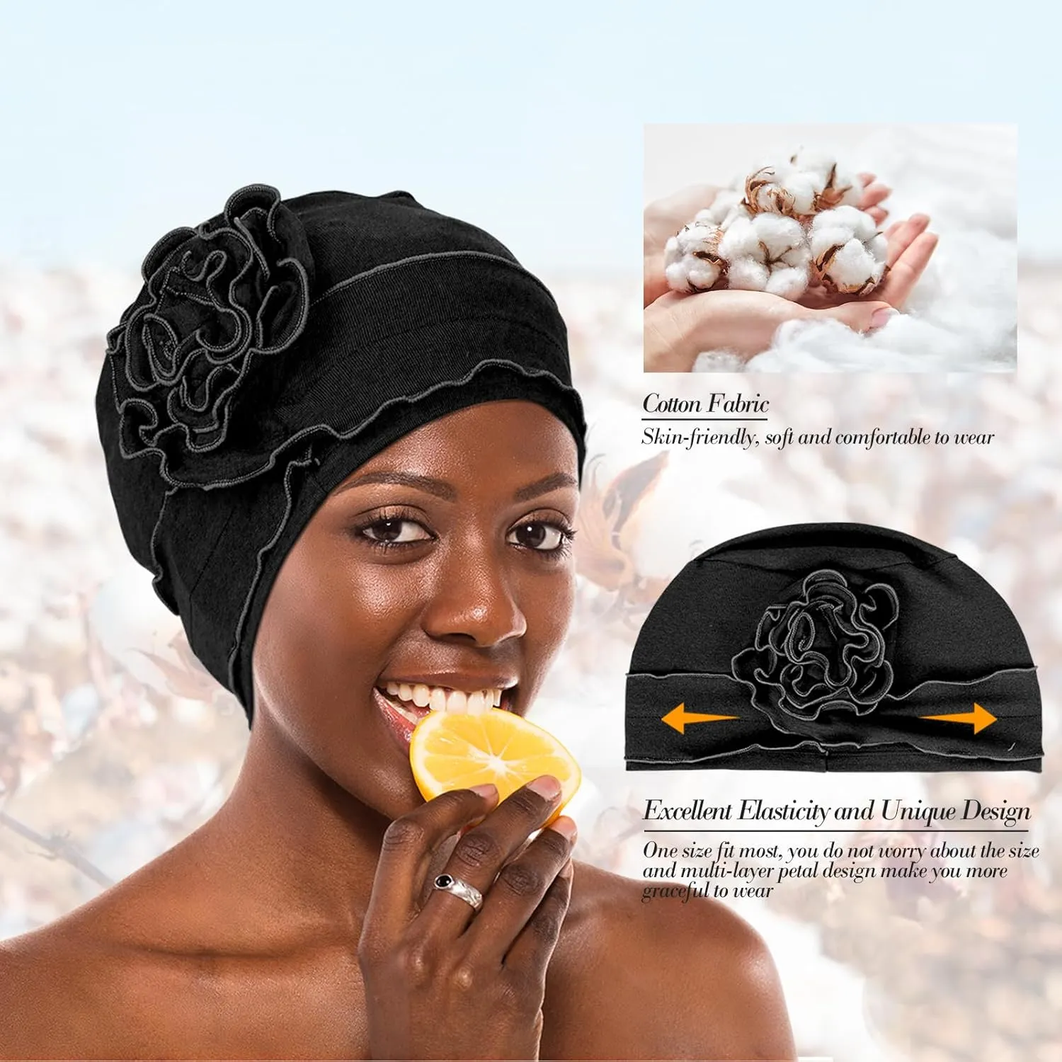 AIPESL 4 Pieces Cotton Chemo Turban Headwear, Soft Cancer Headwear Elastic Cancer Cap for Women with Hair Loss