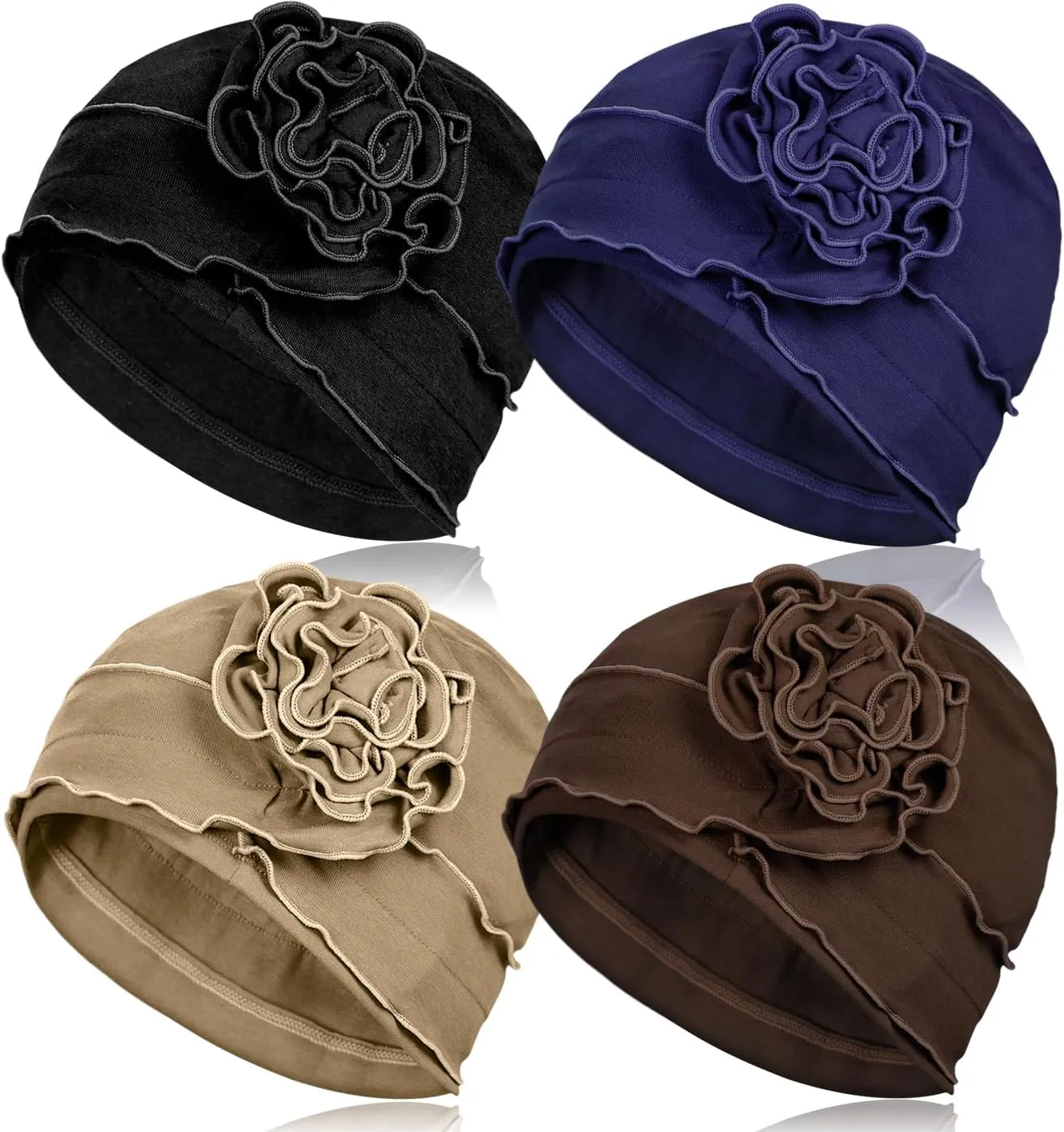 AIPESL 4 Pieces Cotton Chemo Turban Headwear, Soft Cancer Headwear Elastic Cancer Cap for Women with Hair Loss