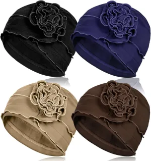 AIPESL 4 Pieces Cotton Chemo Turban Headwear, Soft Cancer Headwear Elastic Cancer Cap for Women with Hair Loss