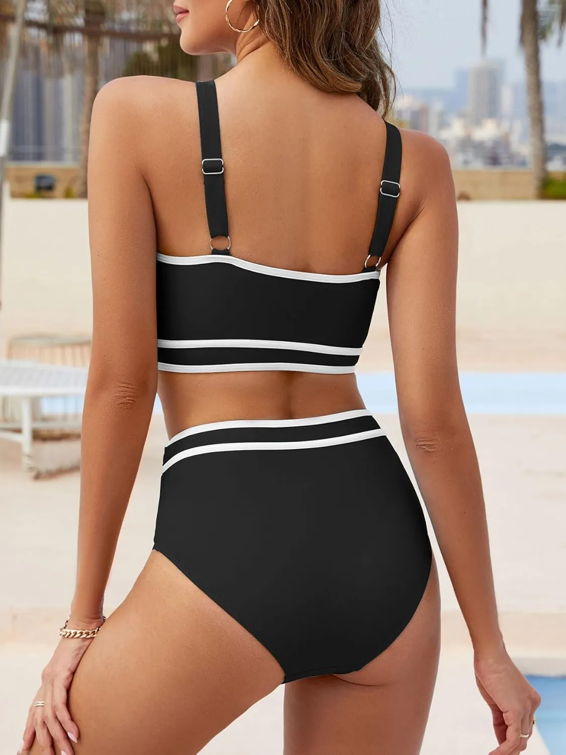 American Trends Womens Bikini Sets Two Piece Swimsuit for Women High Waisted Swim Suit 2025 Sporty Bathing Suit