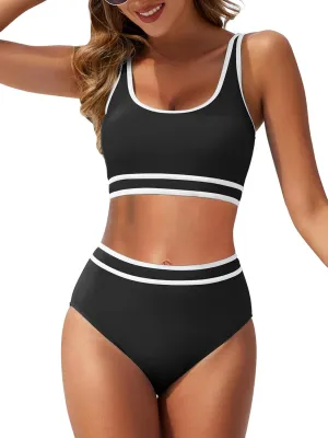 American Trends Womens Bikini Sets Two Piece Swimsuit for Women High Waisted Swim Suit 2025 Sporty Bathing Suit