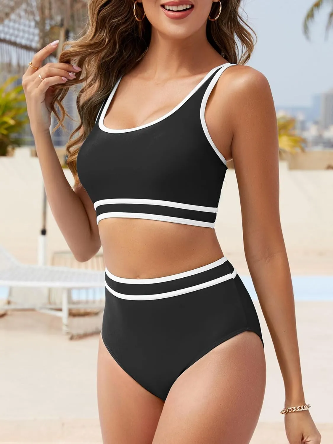 American Trends Womens Bikini Sets Two Piece Swimsuit for Women High Waisted Swim Suit 2025 Sporty Bathing Suit