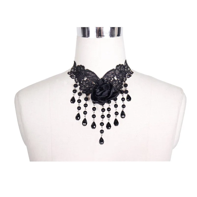 AS002 Devil fashion accessory sexy ladies gothic rose beads pendant lace necklace