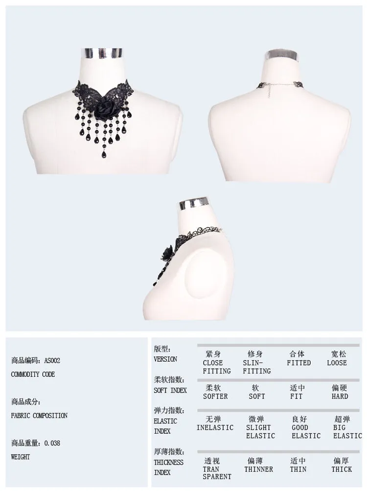 AS002 Devil fashion accessory sexy ladies gothic rose beads pendant lace necklace