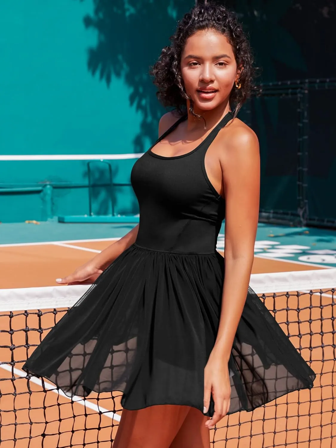ATTRACO Tennis Dresses for Women with Shorts Pockets and Bra V Neck Racerback Golf Outfits