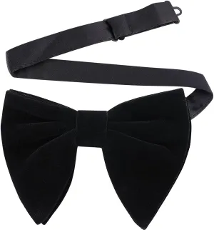 AUSKY Men Pre-Tied Oversized Big Velvet Bow Tie Pocket Square Cufflinks & Flower Lapel Pin Brooch Set