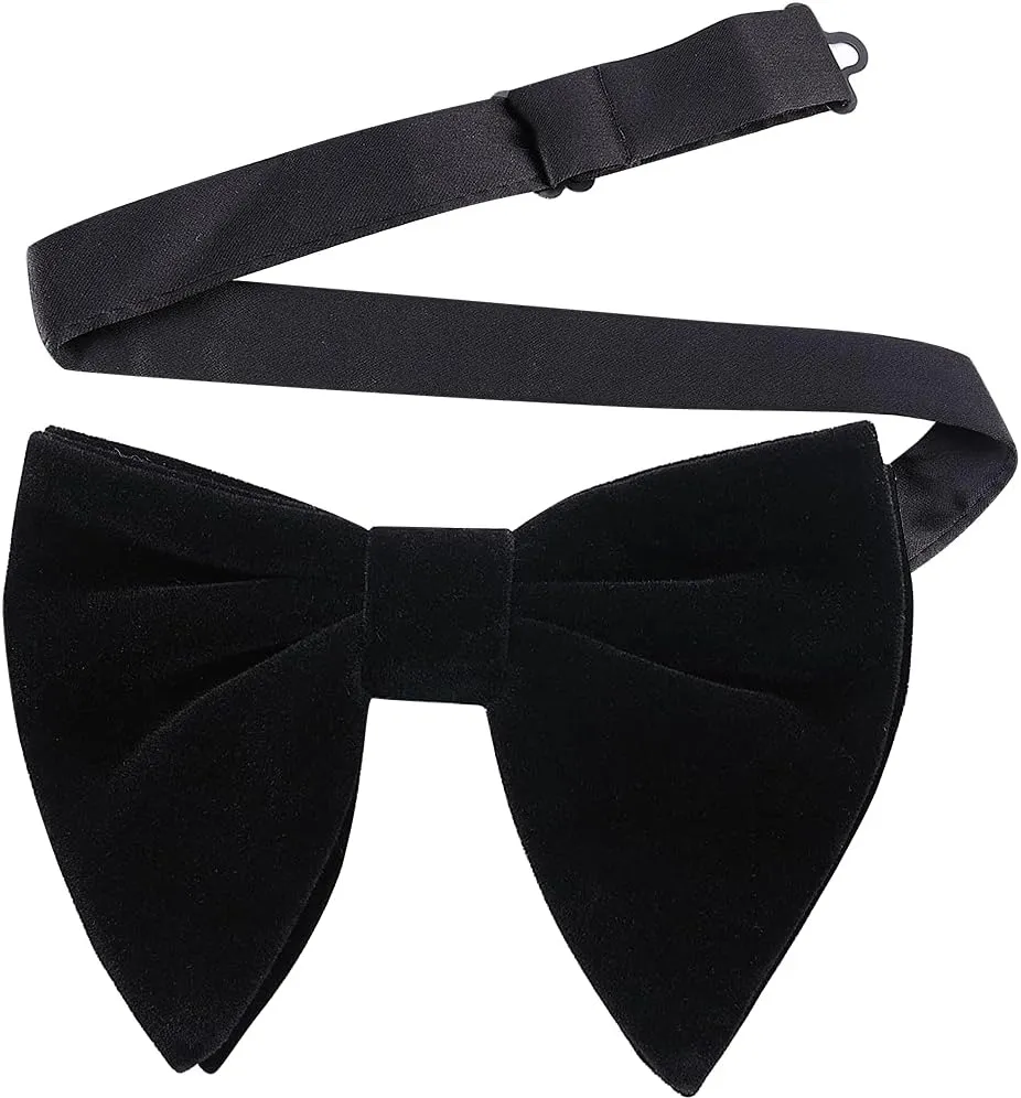 AUSKY Men Pre-Tied Oversized Big Velvet Bow Tie Pocket Square Cufflinks & Flower Lapel Pin Brooch Set