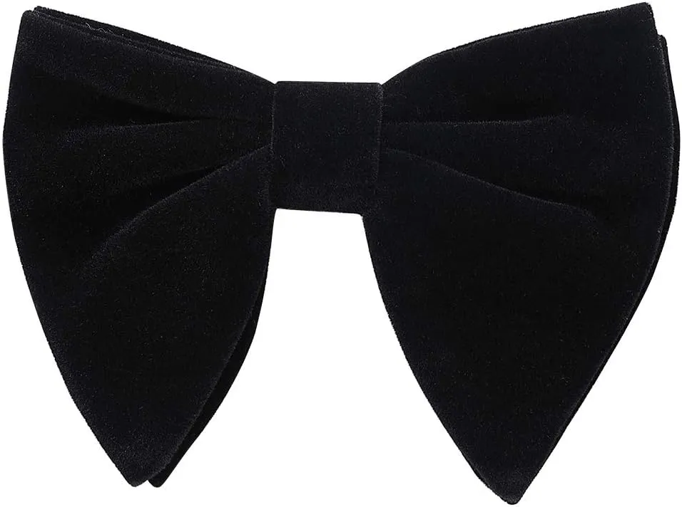 AUSKY Men Pre-Tied Oversized Big Velvet Bow Tie Pocket Square Cufflinks & Flower Lapel Pin Brooch Set