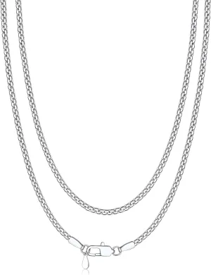 Bandmax Solid Stainless Steel 2MM/4MM/6MM Flat Box Link Chains for Men Women Silver/Gold/Black Rolo Cable Chain Necklaces Length 14"-30", Gift Packed