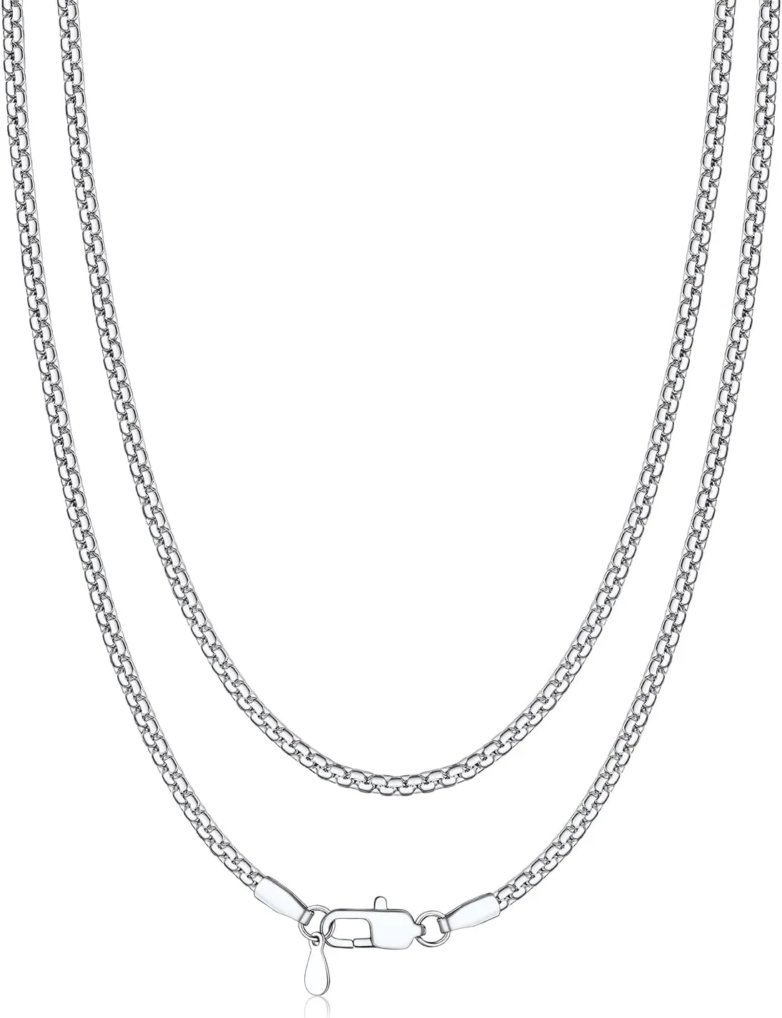 Bandmax Solid Stainless Steel 2MM/4MM/6MM Flat Box Link Chains for Men Women Silver/Gold/Black Rolo Cable Chain Necklaces Length 14"-30", Gift Packed