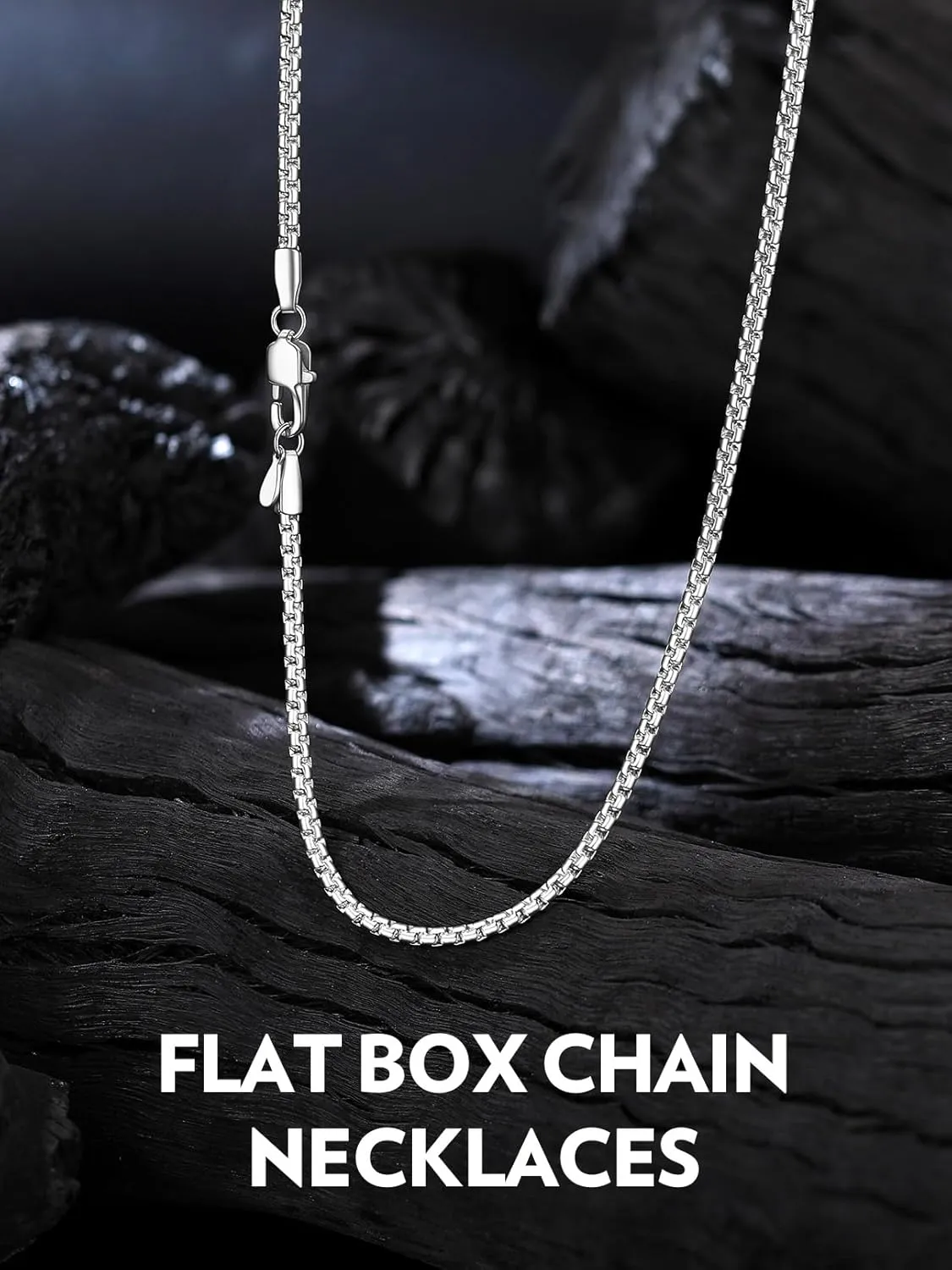 Bandmax Solid Stainless Steel 2MM/4MM/6MM Flat Box Link Chains for Men Women Silver/Gold/Black Rolo Cable Chain Necklaces Length 14"-30", Gift Packed