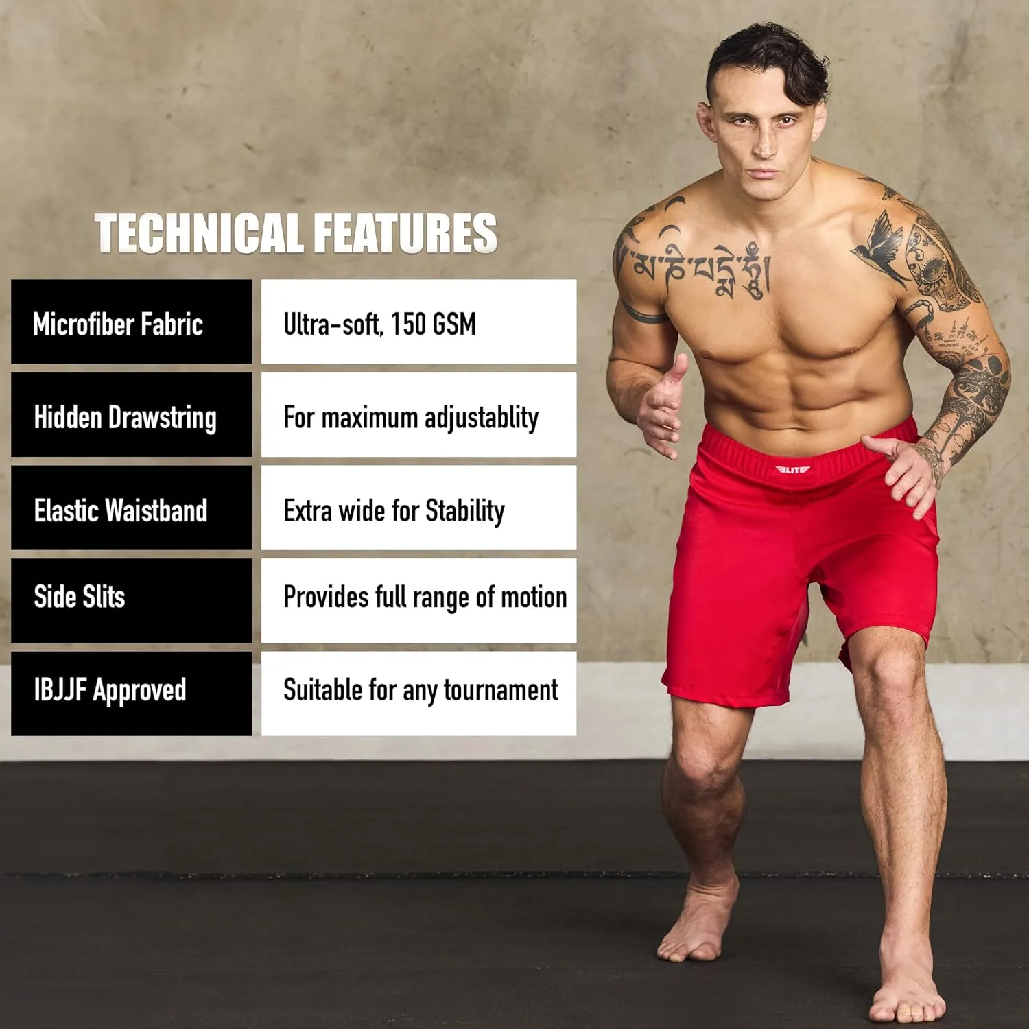 BJJ Shorts for Men  MMA Fight Shorts, No Gi, Jiu Jitsu, Grappling, Boxing, Kickboxing, Cage Fighting, UFC Training Shorts