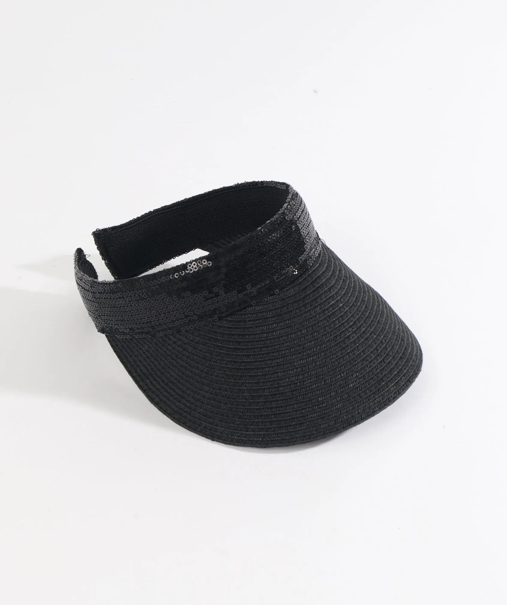 Black Straw Visor with Sparkling Sequin Trim