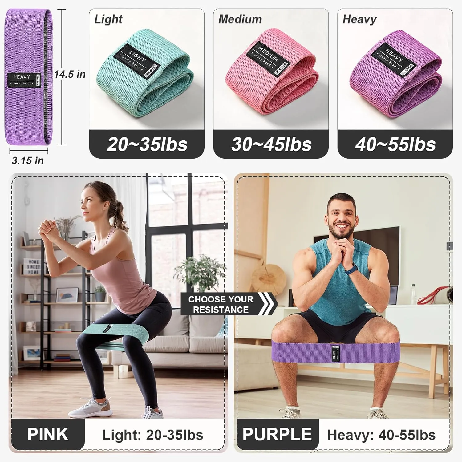 Booty Bands Set, Resistance Bands for Working Out, Exercise Bands for Women and Men Legs and Butt, Stretch Bands for Pilates, Yoga Starter Set