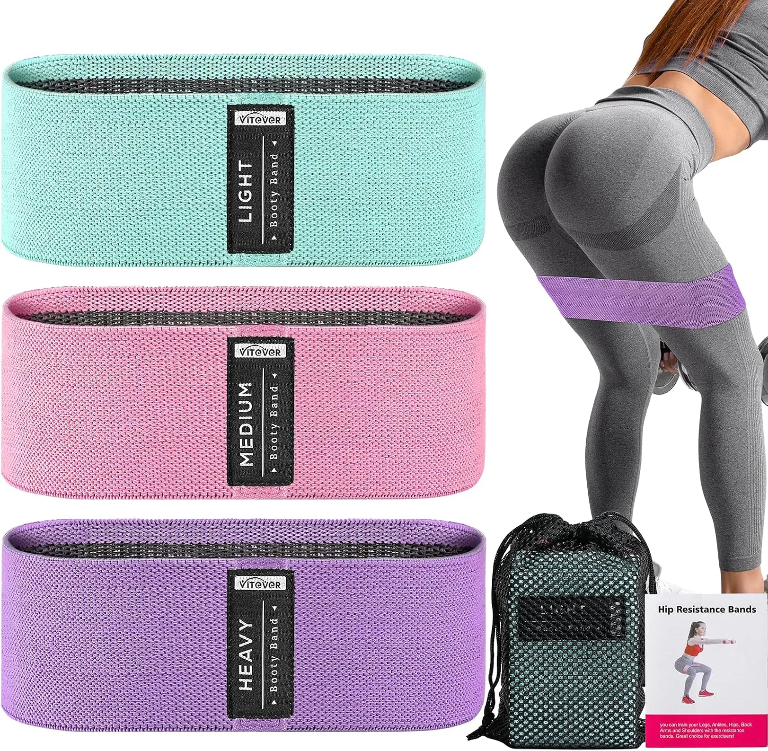 Booty Bands Set, Resistance Bands for Working Out, Exercise Bands for Women and Men Legs and Butt, Stretch Bands for Pilates, Yoga Starter Set