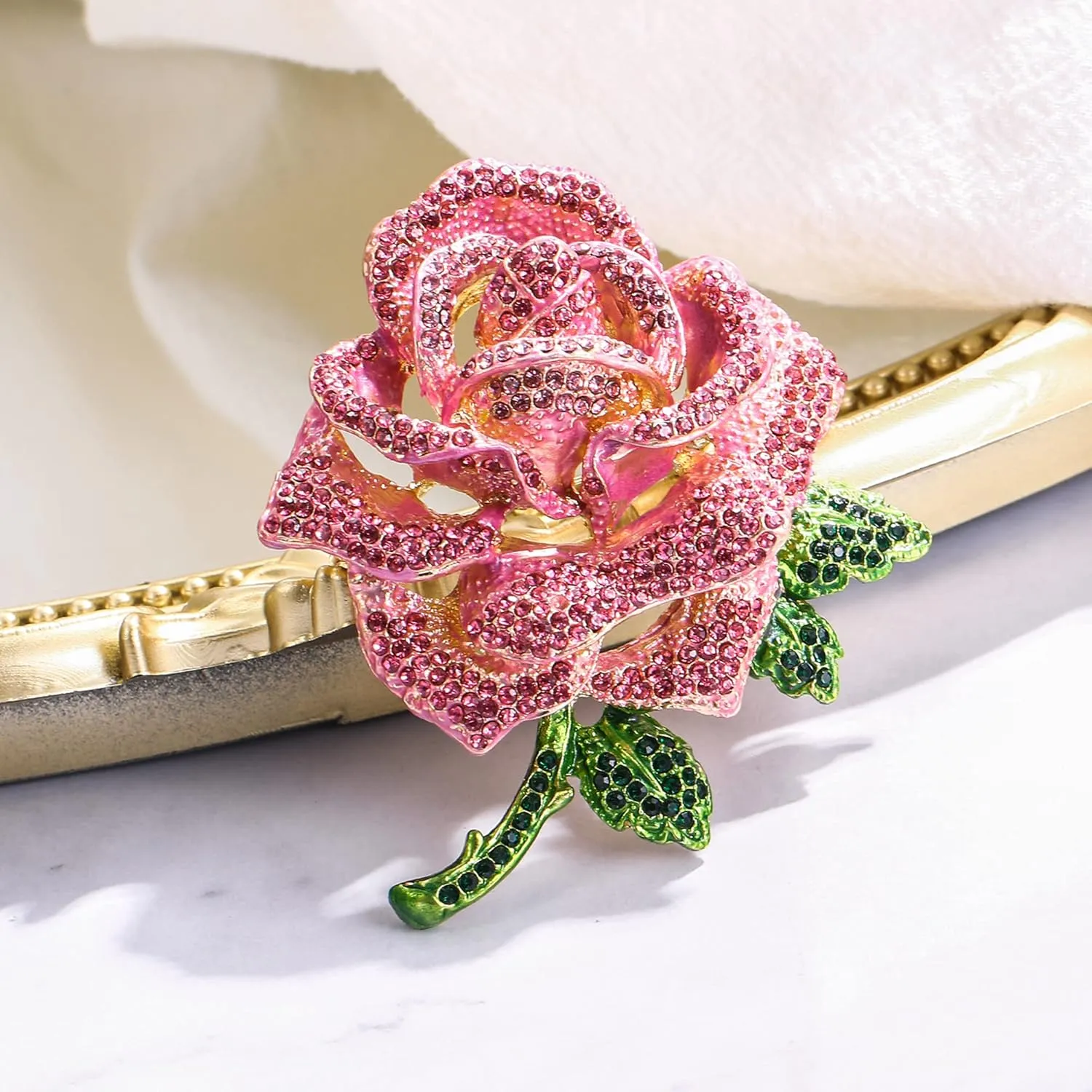 BriLove Women's Austrian Crystal Rhinestones Rose Flower Brooch Pin for Party Prom