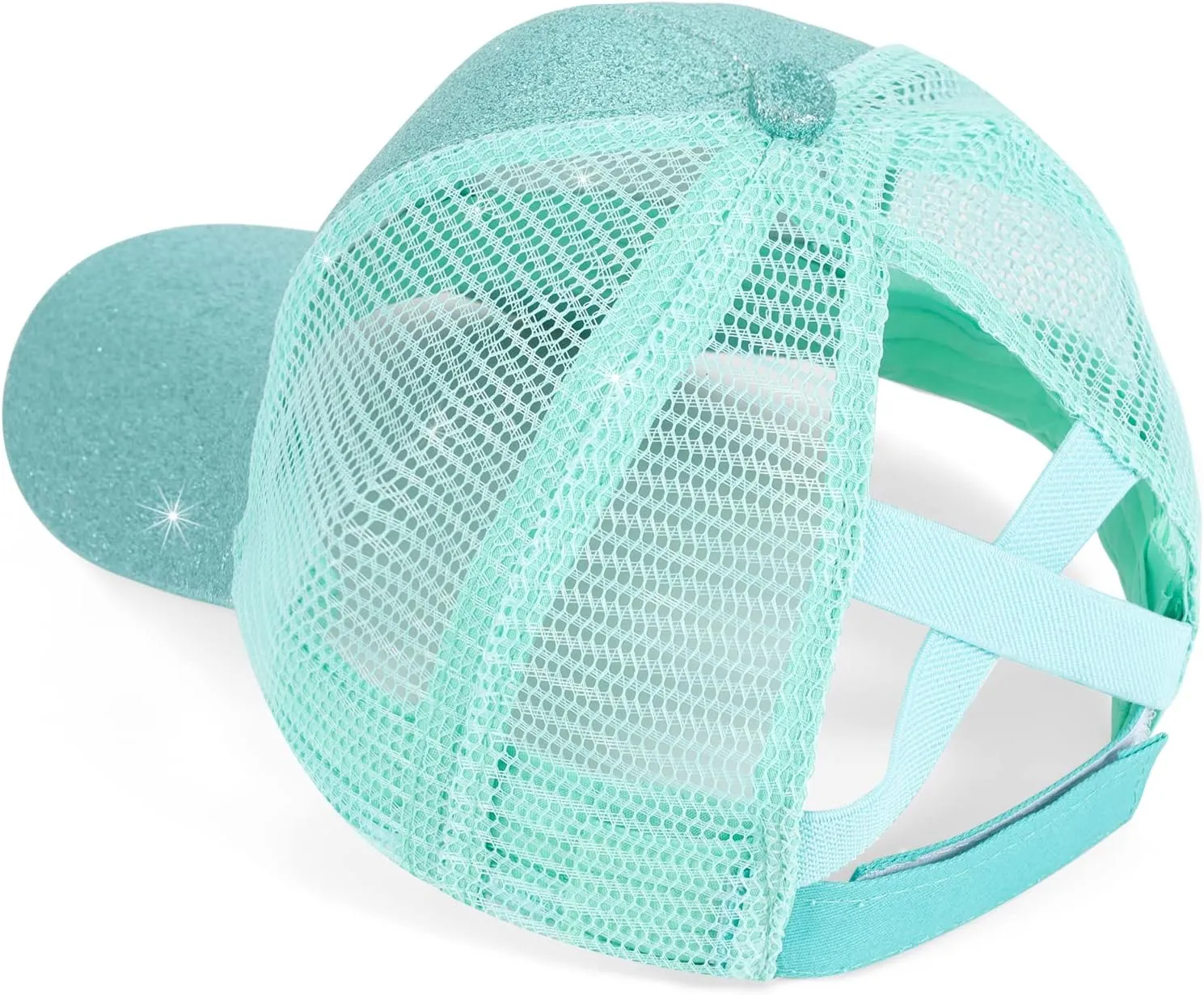 BROMZ Girls Glitter Baseball Cap Kids Ponytail Hat Adjustable Summer Mesh Trucker Hats for 4-12 Years