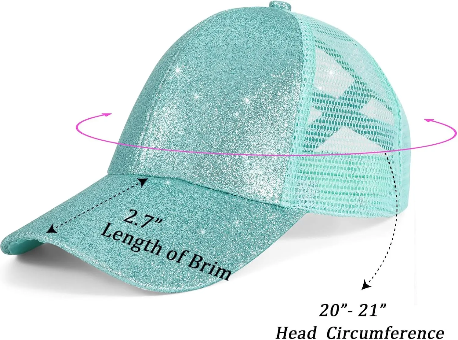 BROMZ Girls Glitter Baseball Cap Kids Ponytail Hat Adjustable Summer Mesh Trucker Hats for 4-12 Years