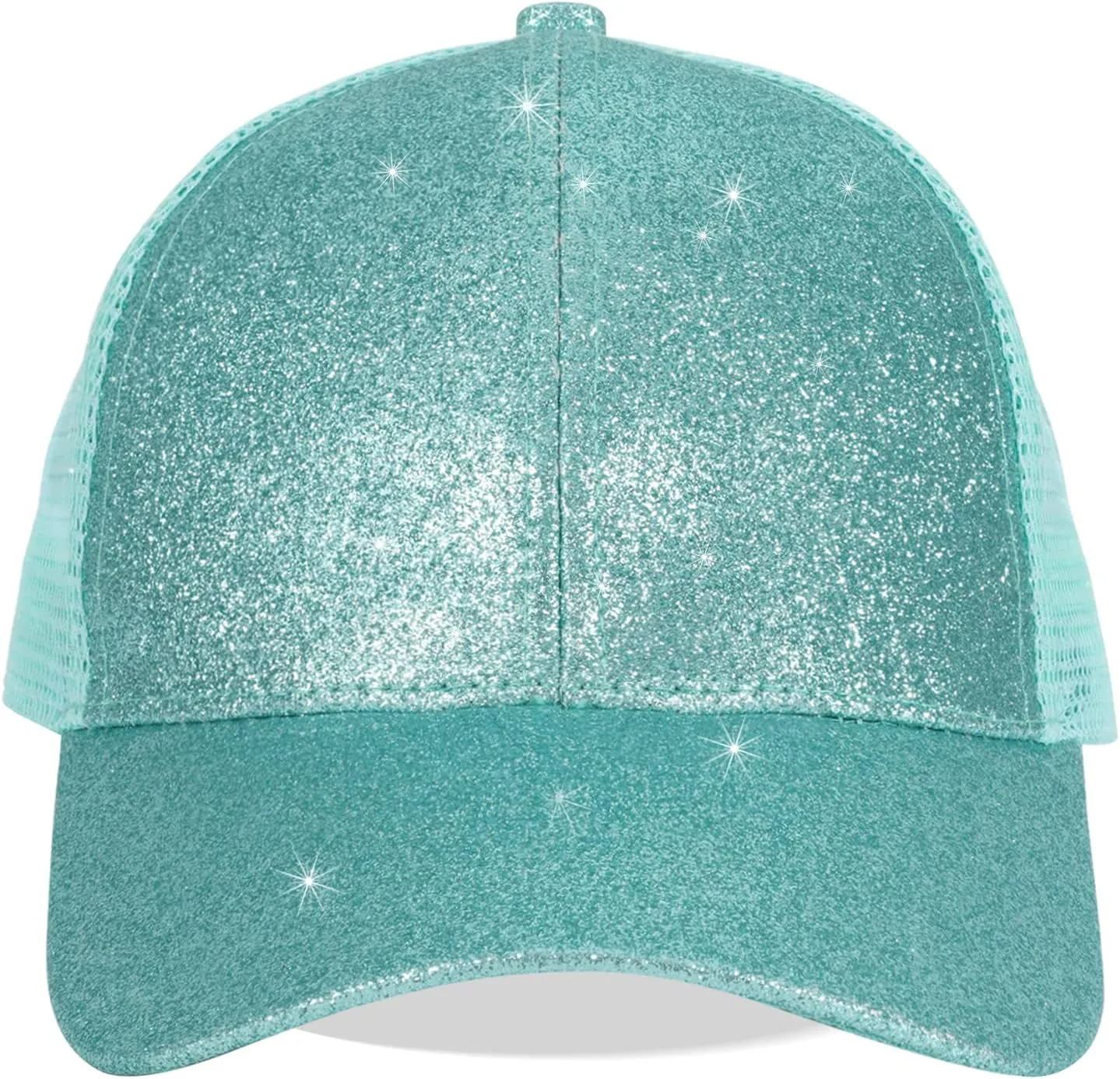 BROMZ Girls Glitter Baseball Cap Kids Ponytail Hat Adjustable Summer Mesh Trucker Hats for 4-12 Years