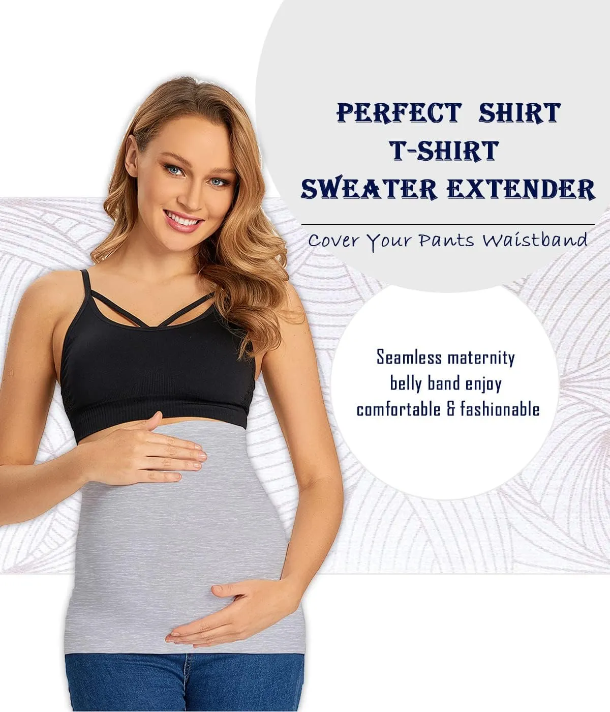 Combination of Maternity Shirts Extenders and Pants Waist Extenders, Seamless Maternity Belly Band