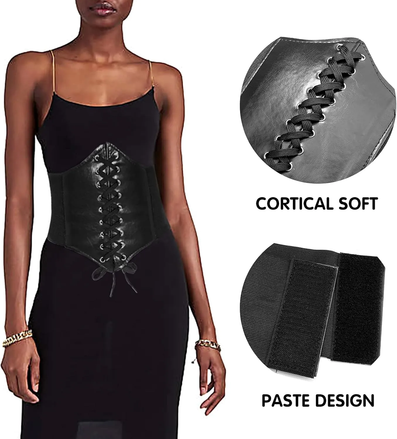 Corset Waist Belt for Women Lace-up Wide Leather Belts Elastic Tied Waspie Waist Cinchers for Dress
