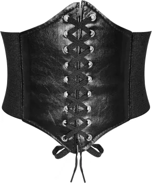 Corset Waist Belt for Women Lace-up Wide Leather Belts Elastic Tied Waspie Waist Cinchers for Dress