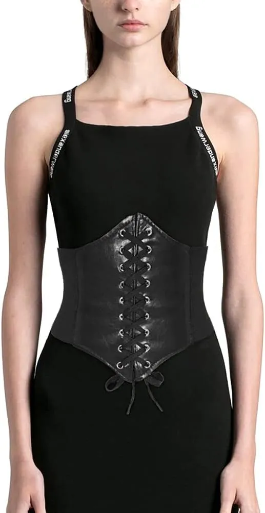Corset Waist Belt for Women Lace-up Wide Leather Belts Elastic Tied Waspie Waist Cinchers for Dress