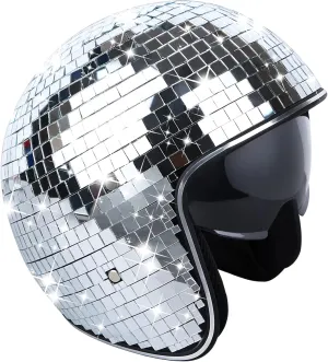 Disco Ball Helmet with Retractable Visor Silver Glitter Mirror Glass Disco Ball Hat Helmet for Women Men DJ Club Stage Bar Party Wedding
