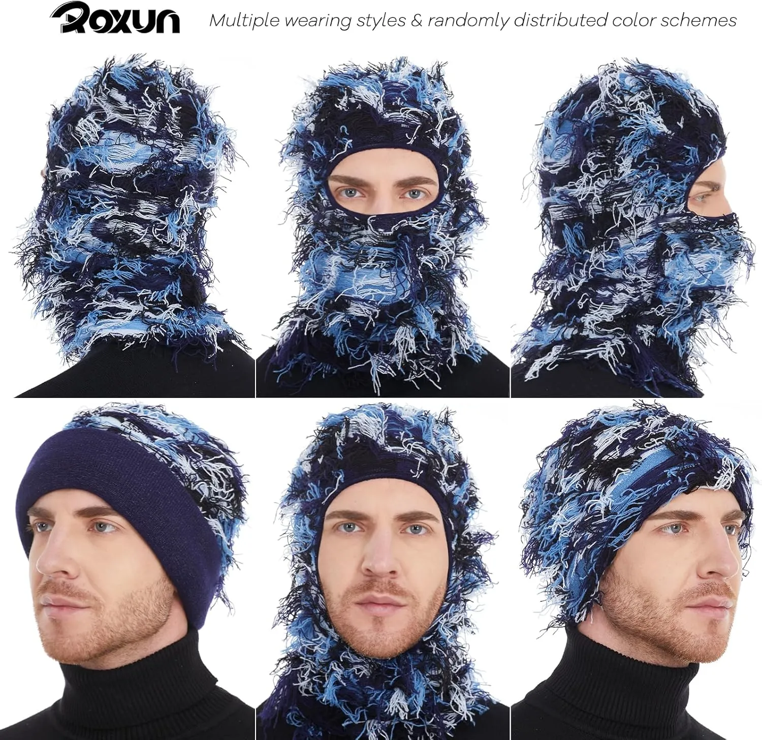 Distressed Balaclava Ski Mask, Shiesty Yeat Airsoft Custom Camo Knitted Face Mask for Men/Women