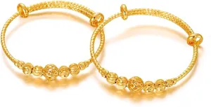 Ethlyn 2Pcs/Lot Kids Jewelry Gold Plated Adjustable Beads Bracelet Bangle Birthday Christmas Gifts for Girls 4years old